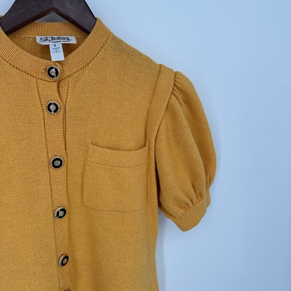 St. John Vintage Dress Sz 6 Gold Yellow Santana Knit Short Sleeves Button Front - Picture 5 of 10